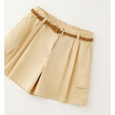 Shorts IDO "BABY GIRL SHORT", Mädchen, Gr. 122, EURO-Größen, beige, 100% Baumwolle - Polyurethan Metall, Hosen Shorts