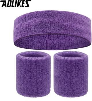 Inspire Select Sports Sweatband & Wristband Set Cotton Sweat Headband Moisture Wicking Wrist Sweatbands For Fitness & Sports purple