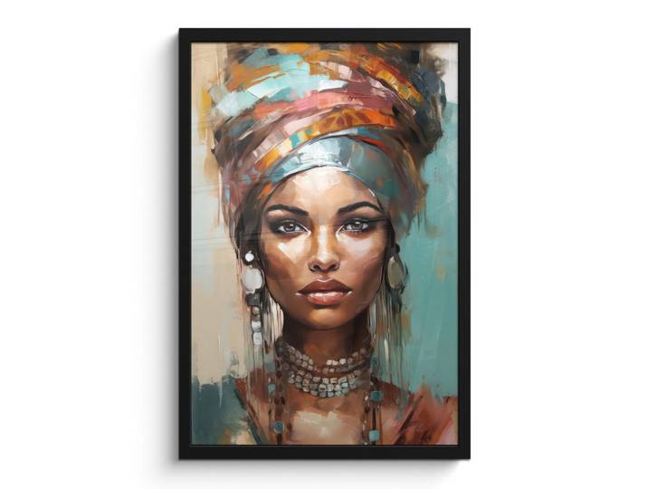 MuchoWow Poster MIT Rahmen Frau - Kunst - Schmuck - Porträt Bilder mit Rahmen 40x60 cm, Blaugrau, Papier, Rechteckig, 40x60 cm, gerahmt, Bilder & Rahmen, Bilder