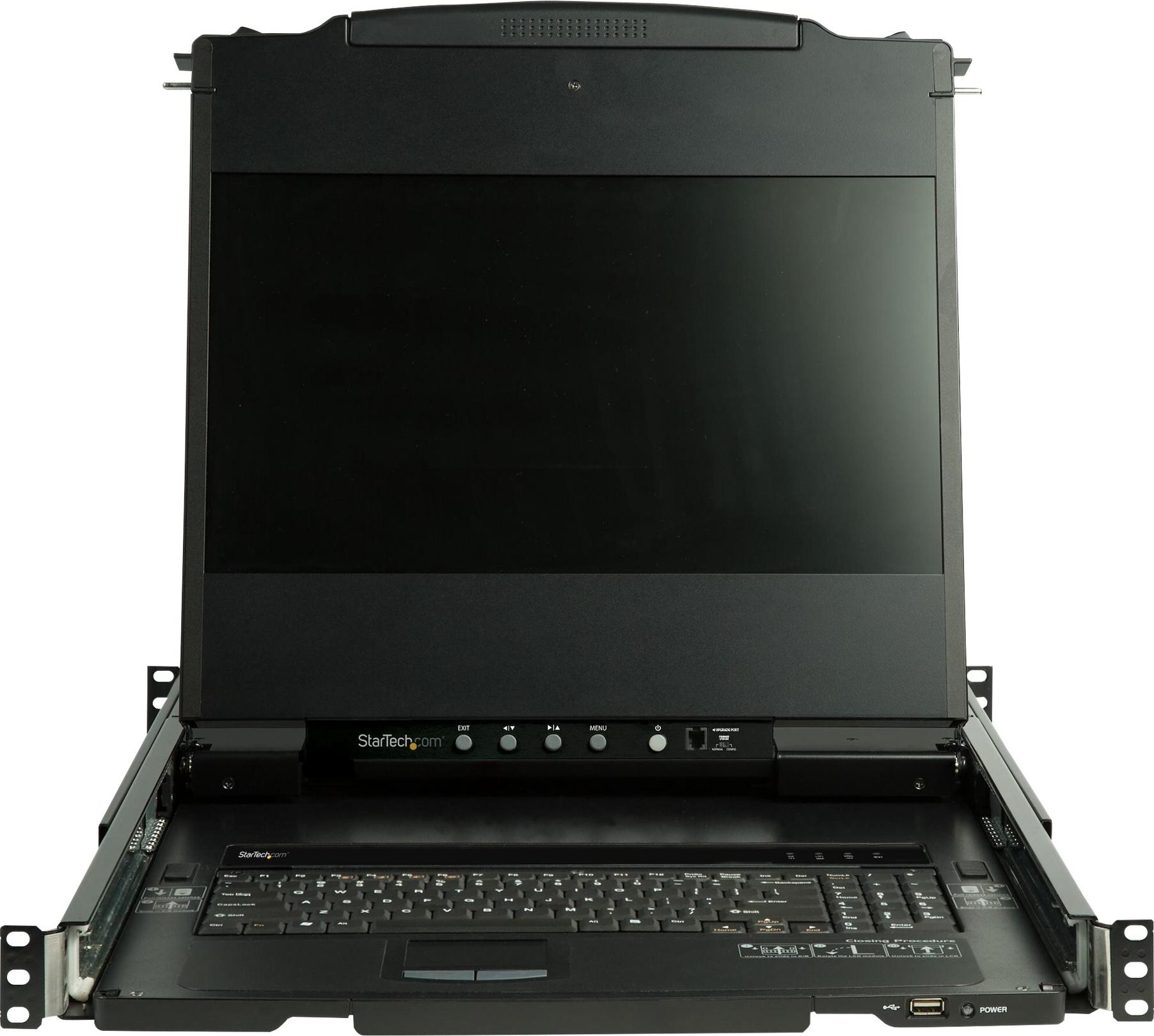StarTech.com Rack KVM Konsole HD 1080p - US Tastatur(QWERTY), Ein Port DVI/VGA KVM mit 17" LCD Monitor - 1HE LCD KVM Konsolenschublade mit Kabeln - USB Unterstützung - 44.230 MTBF, 43,9 cm (17.3"), 1920 x 1080 Pixel, TFT LCD, 250 cd/m², 650:1, 140°