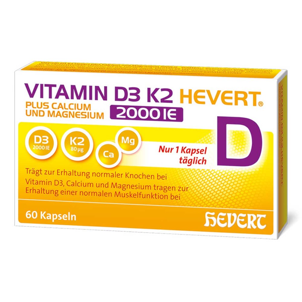 Hevert-Arzneimittel GmbH & Co. KG Vitamin D3 K2 Hevert + Calcium und Magnesium 2000 IE Kapseln 19295682