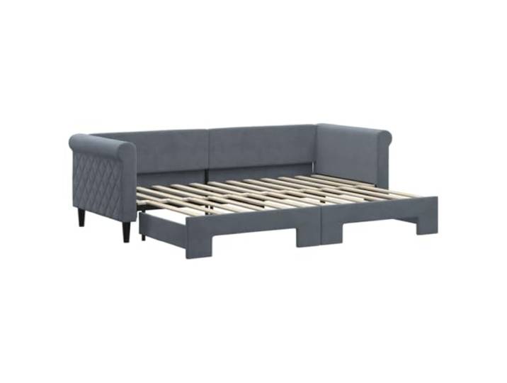 Makastle Tagesbett Ausziehbar Dunkelgrau Samt 80x200 cm Holz-Metall-Rahmen