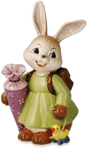 Osterhase GOEBEL "Hasenmädchen erster Schultag", bunt, B:6,5cm H:12cm T:7,5cm, Steingut, Dekofiguren, Osterhase