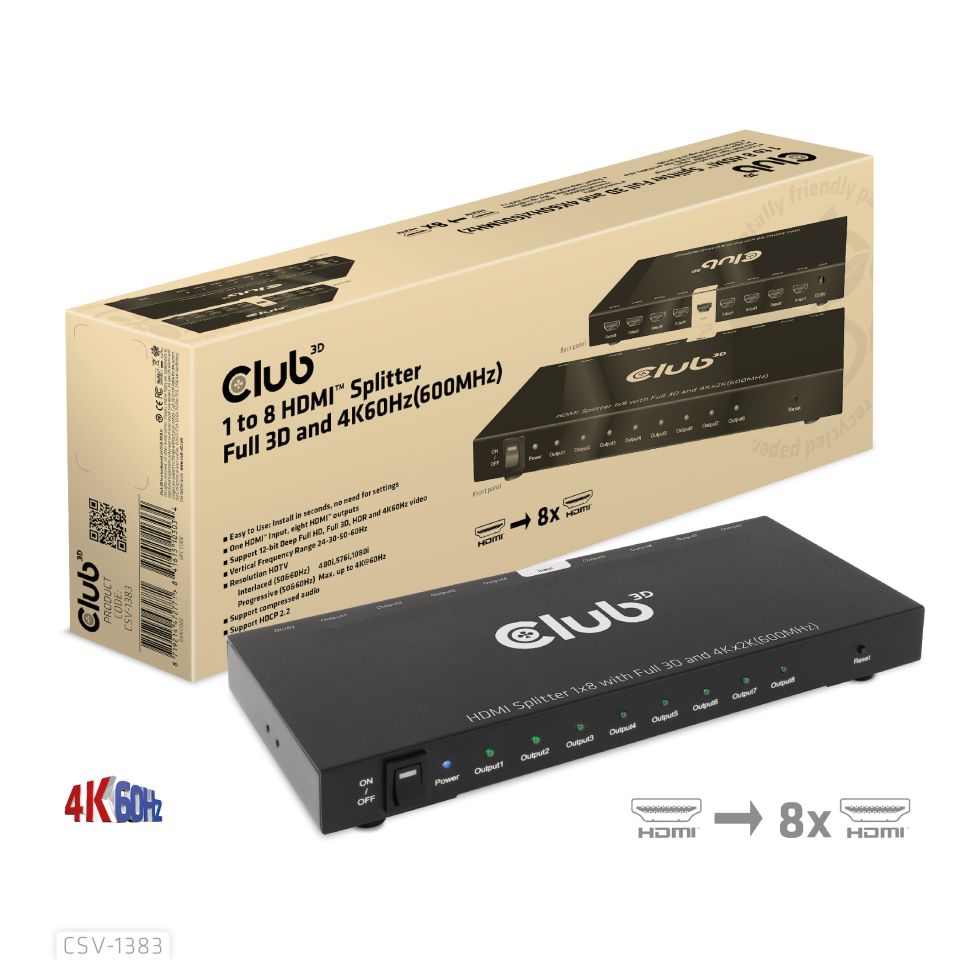 Club 3D 1 auf 8 HDMI Splitter Full 3D und 4K60Hz(600MHz)