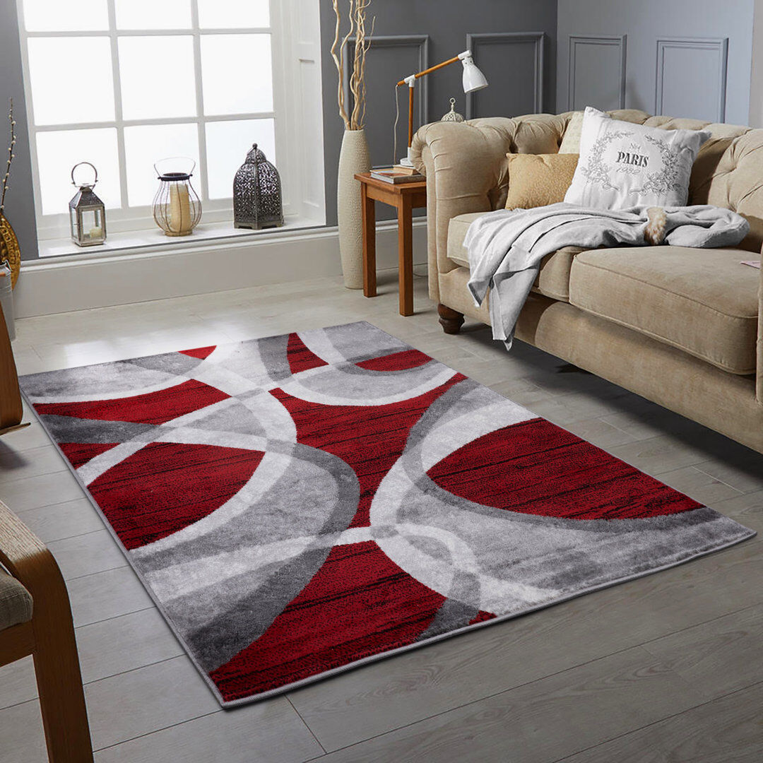 Metro Hazzard Abstract Area Rug Red Rectangle 200 x 290cm