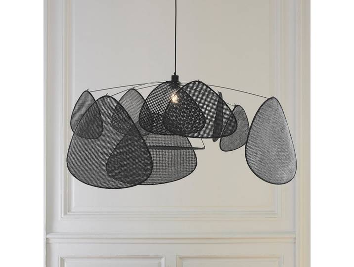 Suspension XL, 60 cm, noir, rotin - MARKET SET Screen XL - Salon / séjour - Design - Bois - À ampoule unique