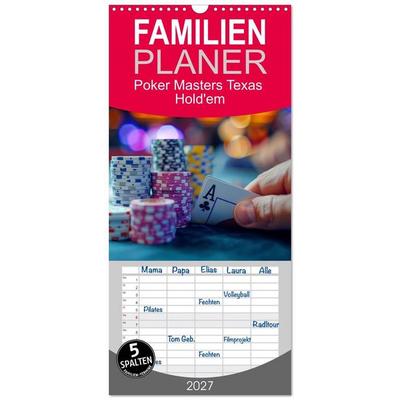 Familienplaner 2027 - Poker Masters Texas Hold'em mit 5 Spalten (Wandkalender, 21 x 45 cm) CALVENDO