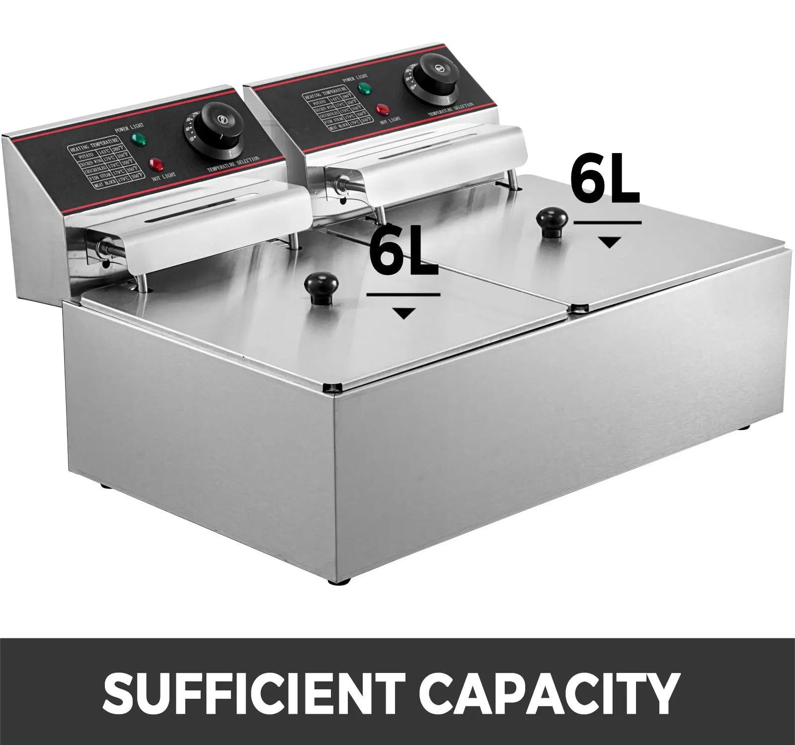Selius Dubbele Elektrische Frituurpan - 12L - 5000W - RVS - Met Instelbare Thermostaat
