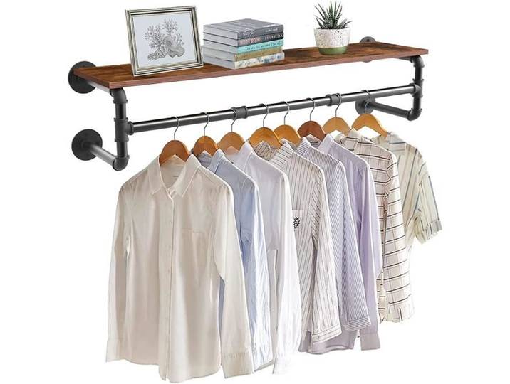 Portant à Vêtements - Industriel - 100cm - Métal - Étagères en Bois - Capacité 30kg