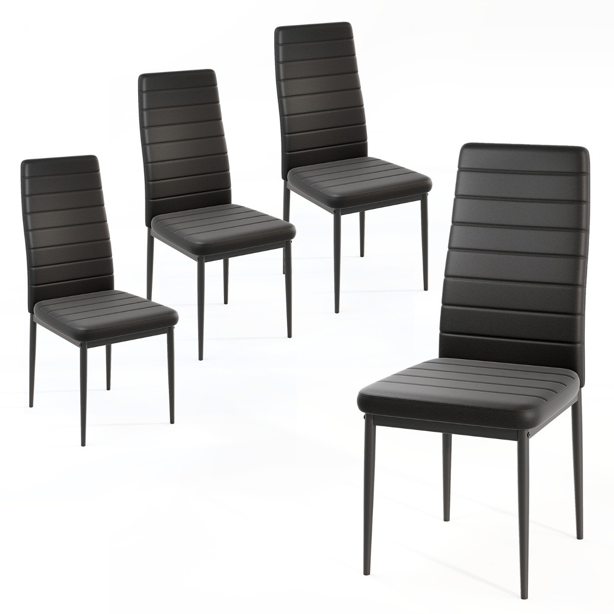 Set van 4 Costway Eetkamerstoelen met Imitatieleer en Metalen Poten - Zwart