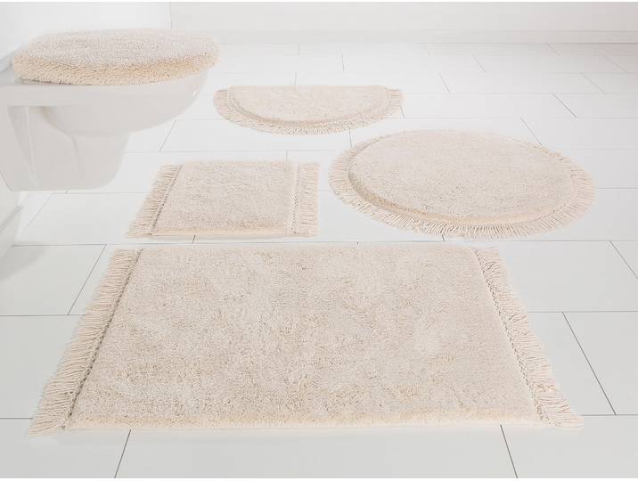 Badematte OTTO HOME Finca, Badvorleger, Badezimmer Teppich Gr. 5, beige (natur), H:16mm, Baumwolle (Bio-Baumwolle), Badematten, Badematte, Fransen, Boho, Badteppich, Bio-Baumwolle, auch als 3 teiliges Set