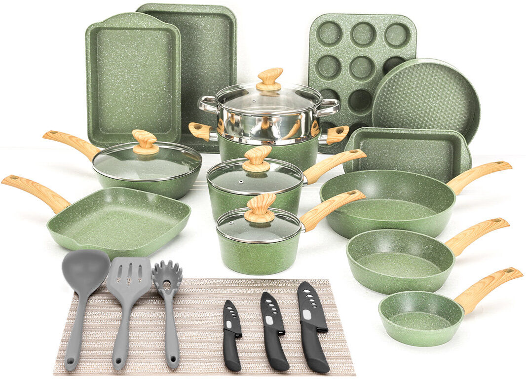 Blue Elephant 30 - Piece Non-Stick Cookware Set Green 30