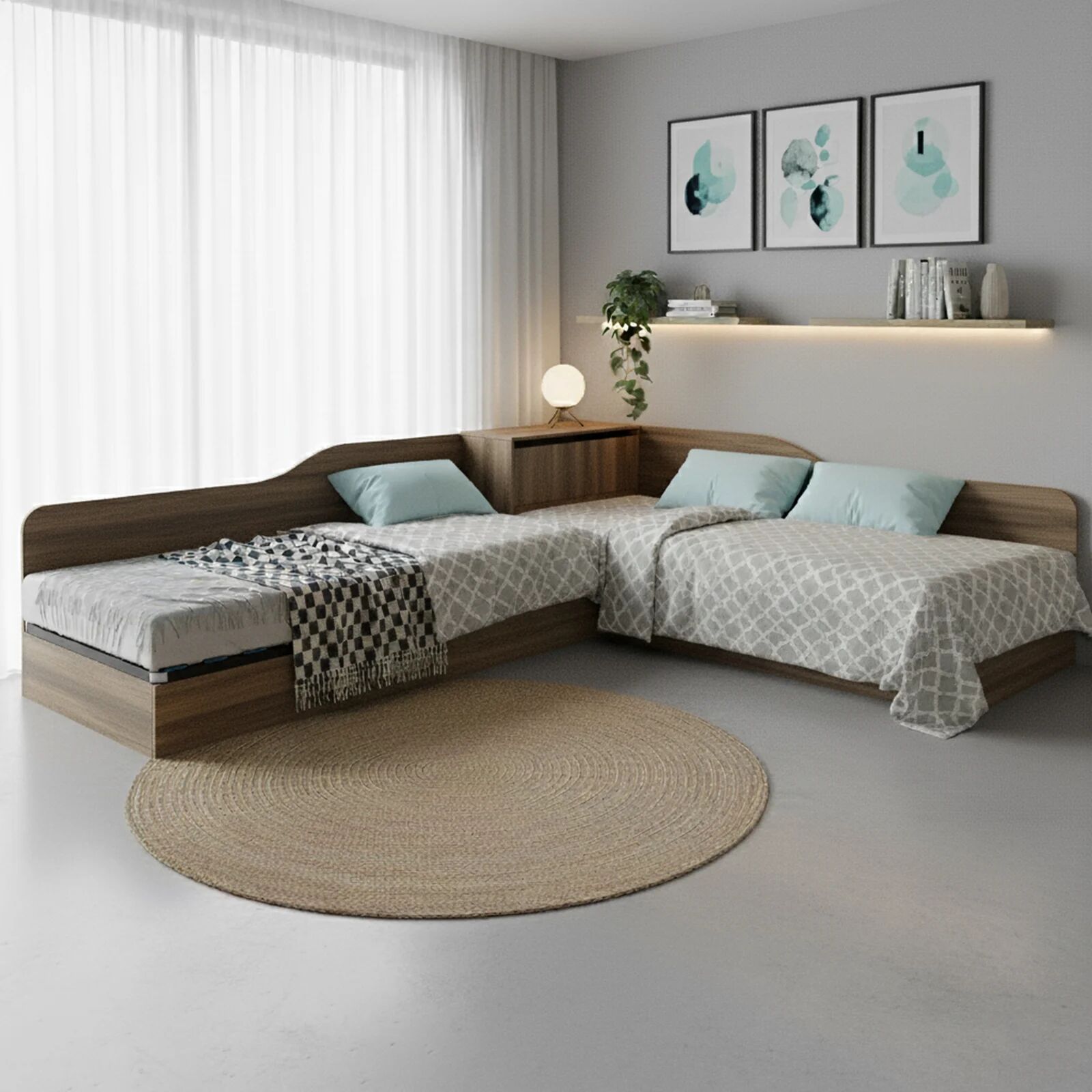 garneroarredamenti Letto singolo contenitore doppio 82x190cm moderno noce Stefano