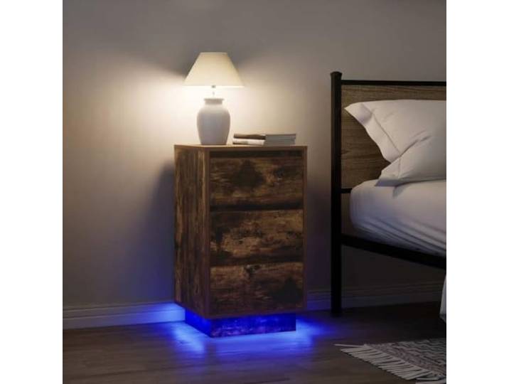 Nachtschrank mit LED Beleuchtung Eiche 38x34x65 cm Nachttisch mit RGB verstellbare LED-Lichter, Holzwerkstoffplatte feuchtigkeitsbeständig, viel Stauraum für Bücher