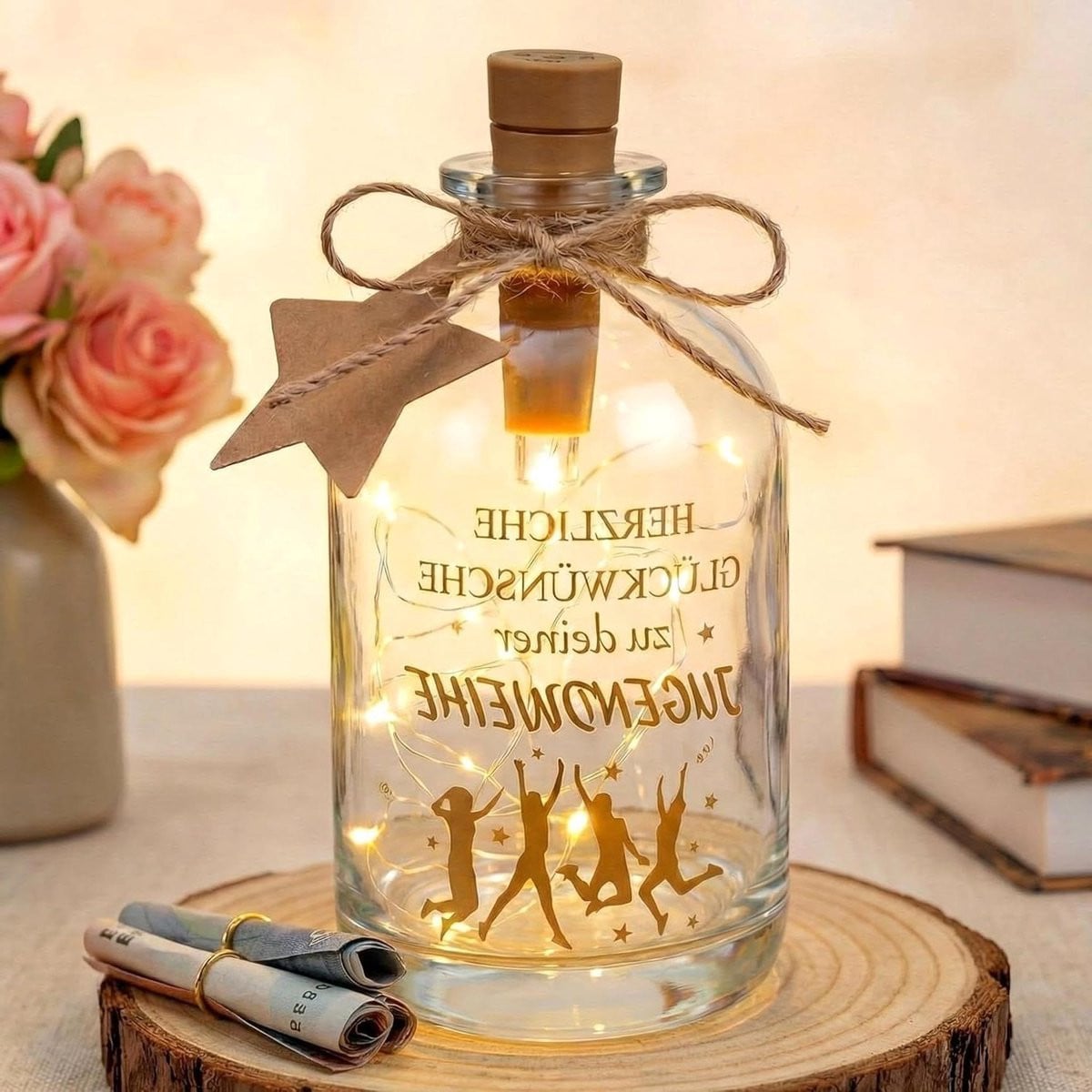 Decoratieve Goud Geldgeschenk Fles met LED Verlichting - 375 ml