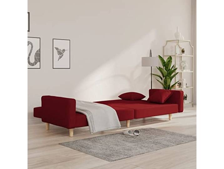 KTHLBRH Schlafsofa für 2-Sitzer, Weinrot, Stoff 100% Polyester Gestell aus Holz, umwandelbar in ein Einzelbett, Schaumstoff, maximale Belastung 110 kg