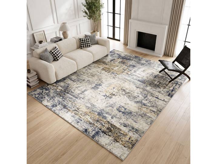 HOMCOM Tapis Salon Moderne Lavable Polyester Gris Motif Artistique