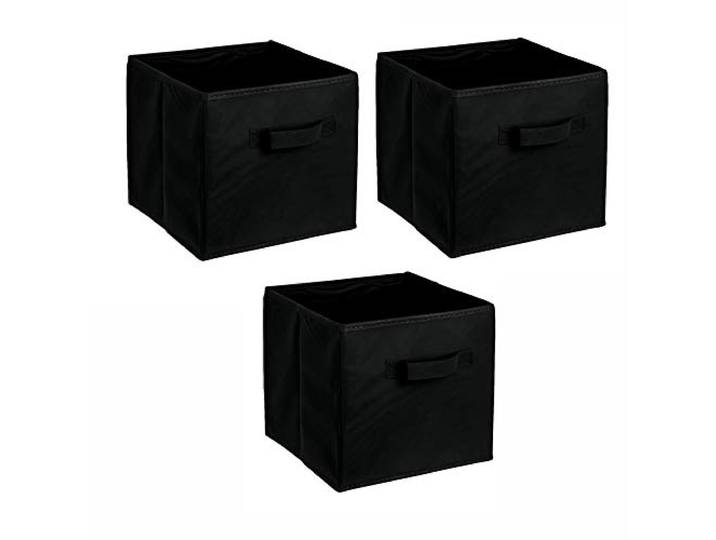 ADOB 3er Set Faltbox, Aufbewahrungsbox, Aufbewahrungskiste in Würfelform mit Griff, Farbe Schwarz, 90001