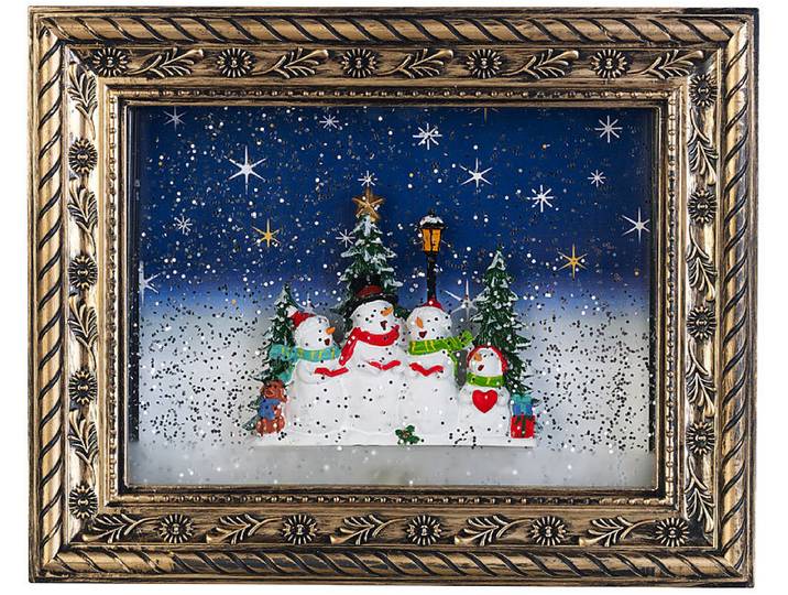 Weihnachts-Bilderrahmen Schneemannfamilie , LEDs, Schneewirbel, Musik