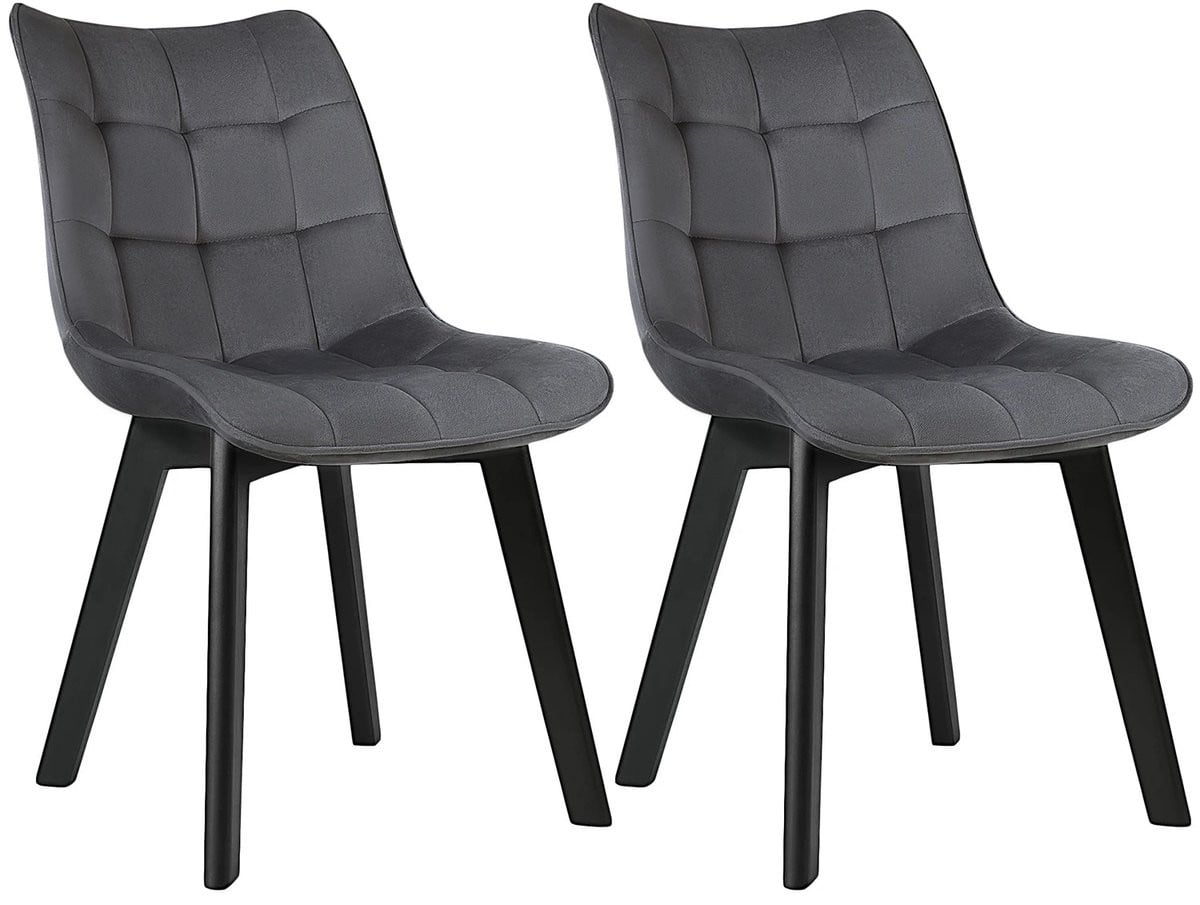 Set van 2 donkergrijze fluwelen eetkamerstoelen