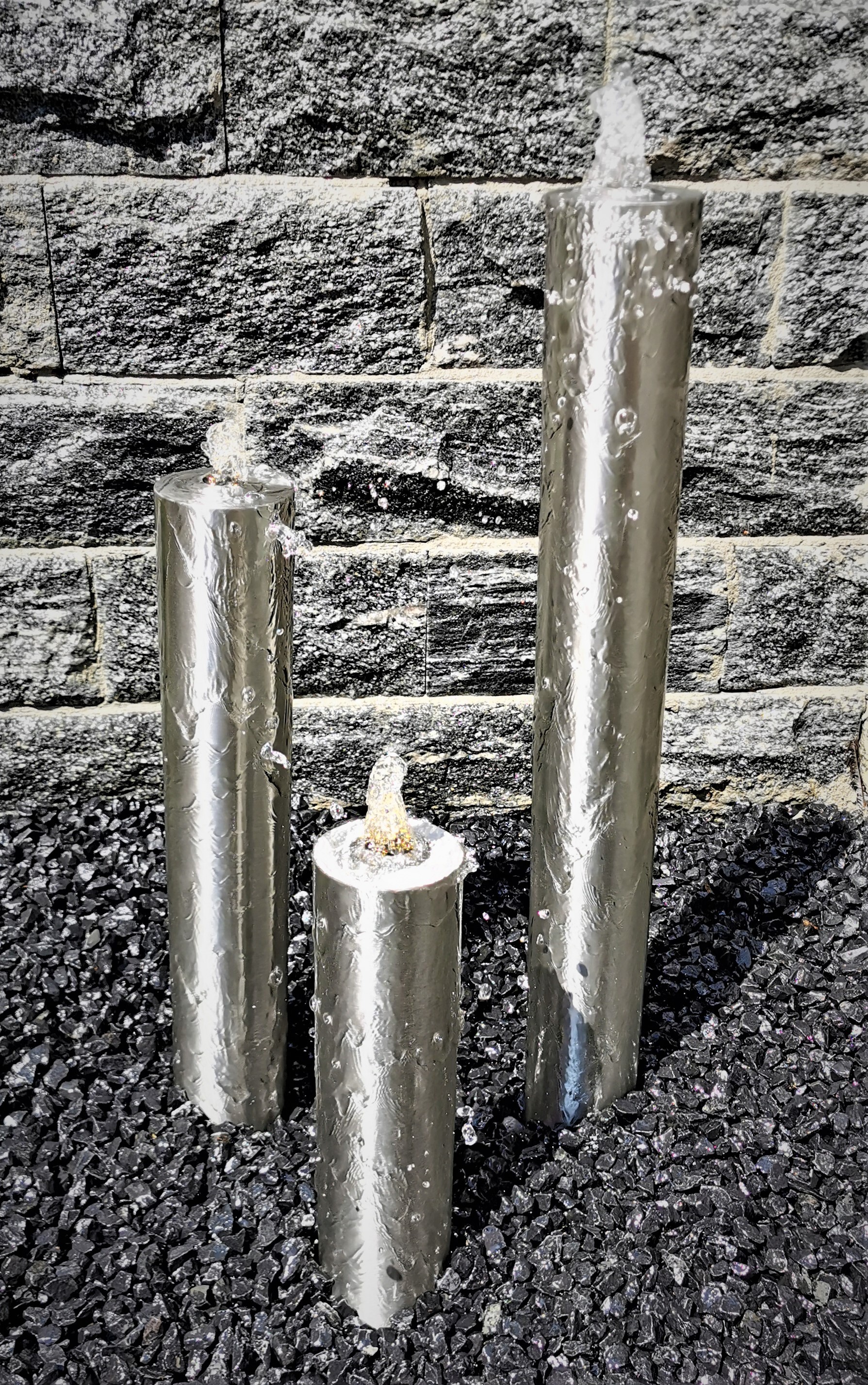 Säulenbrunnen Wasserspiel rund 3er-Set Edelstahl matt gebürstet 80/60/40 x10 cm ohne Becken