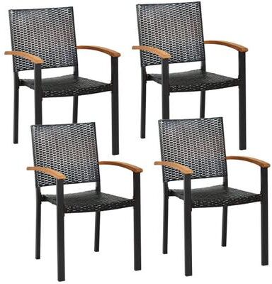 Costway Set of 4 Outdoor Patio PE Rattan Dining Chairs with Powder-coated Steel Frame