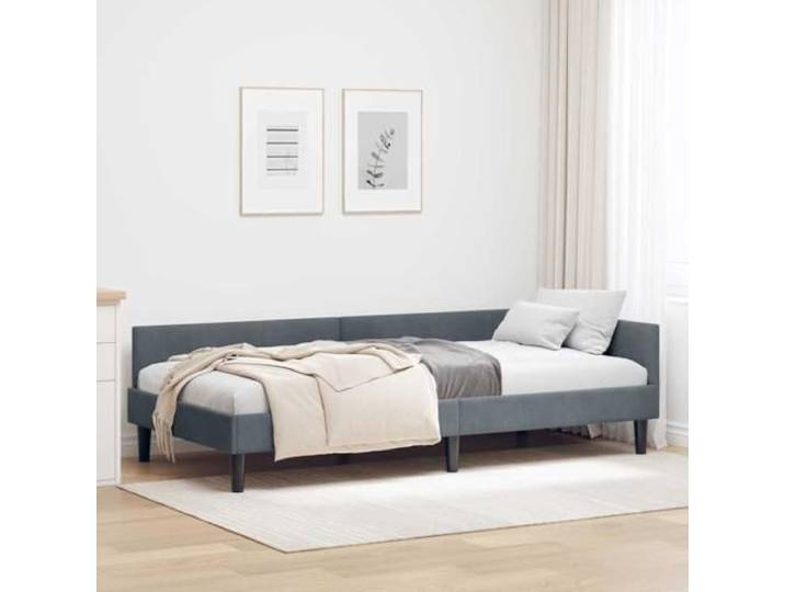 YUTAASU Eckbettgestell mit Kopfteil Dunkelgrau 100x200 Samt L-Form Platzsparend, Wendbares Kopfteil, Stabiler Lattenrost, Modernes Design