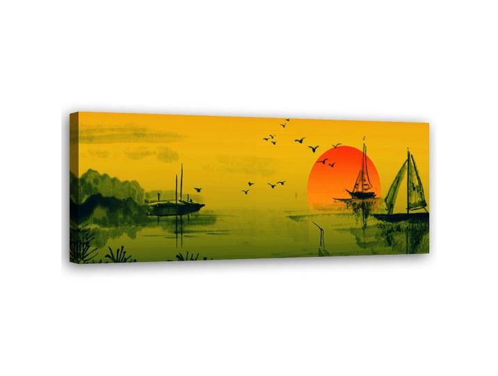 Feeby Wandbild japan sonnenuntergang, Gelb, Orientalisch, Rechteckig, 90x30 cm, Bilder & Rahmen, Bilder, Leinwandbilder