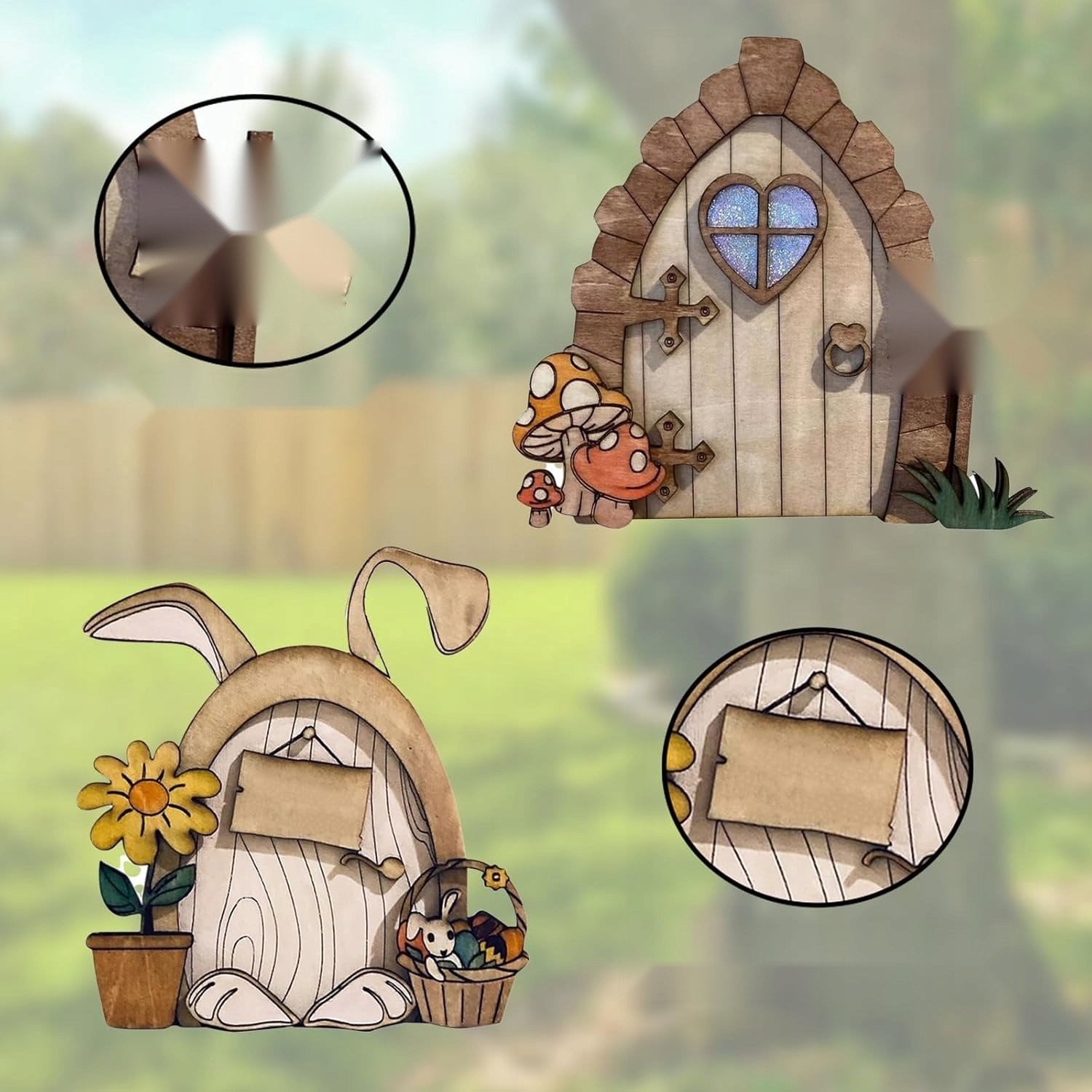 Set van 2 Miniatuur Sprookjesdeuren en Raam voor Tuindecoratie