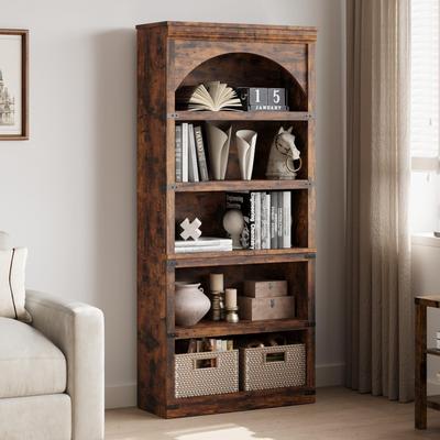 Garvee 5 Shelf Bookcase Arched Bookshelf, Rustic Wood Look Storage Shelf for Home Office Living Room, Easy Assembly