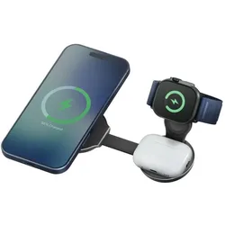 Energea Wireless Charger Alumag Trio 2 Aluminium foldable 3-in-1 Qi2.2 25W gunmetal (25 W), Wireless Charger, Grau