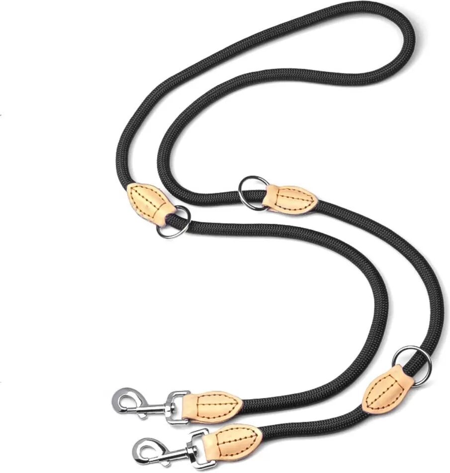 INF Doppelkopf Schwarze Hundeleine, 2.1m Nylon Verstellbare Führleine 10 mm