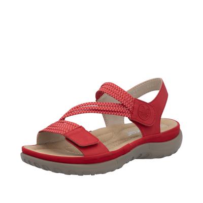 Riemchensandale RIEKER, Damen, Gr. 42, rot, Nubuklederimitat, Schuhe Riemchensandale, Sommerschuh, Sandalette, Keilabsatz, mit Gummizügen