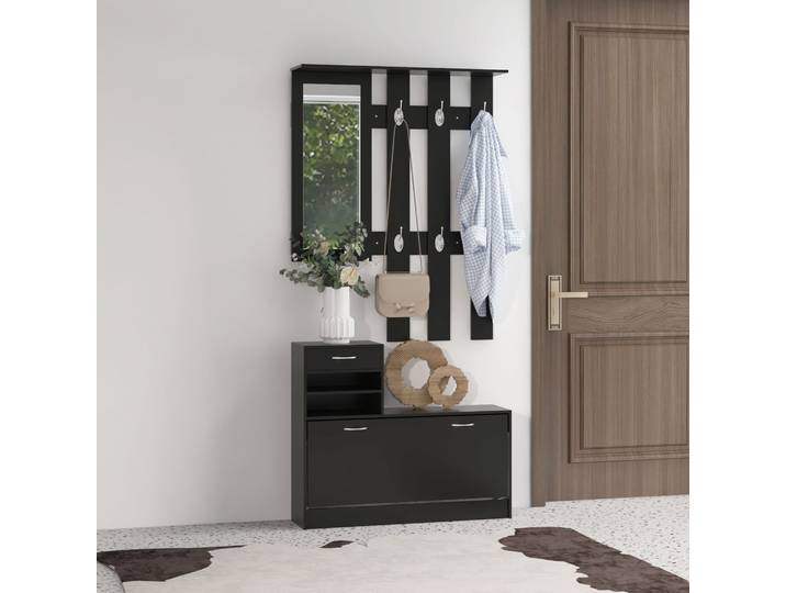 HOMCOM Meubles Entrée Chaussures Miroir Noir