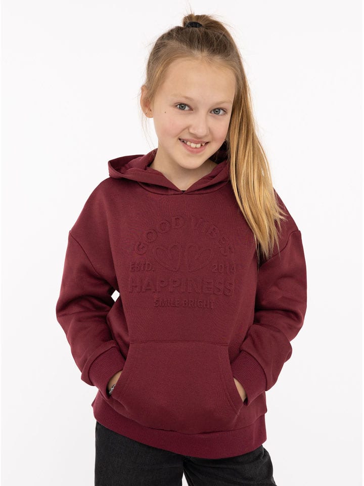 Zwillingsherz Hoodie "Happiness Vibes" in Bordeaux - 134/140