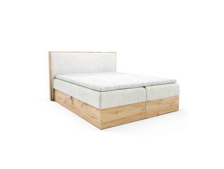Home Collective Boxspringbett Holzoptik Sonoma mit Topper 180x200 cm Creme, 180x200 cm, Schlafzimmer, Betten, Boxspringbetten