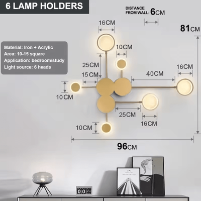 Inspire Curations Nordic Modern Minimalist LED Wall Sconce 6 Heads Golden warm