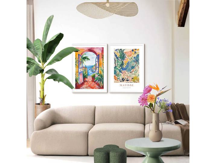 Bild mit Rahmen REINDERS Matisse mit Blick aufs Meer , farbe bild(er): mehrfarbig, B:50cm H:70cm T:2,2cm, MDF, Bilder, Bild mit Rahmen, Wohnzimmer - Mehrfarbig - MDF - Berühmte Künstler - 50x70 cm