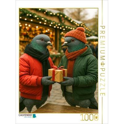CALVENDO Puzzle Gift Drop - Stadttauben im Weihnachtsmodus | 1000 Teile Lege-Größe 64x48cm Foto-Puzzle für glückliche Stunden