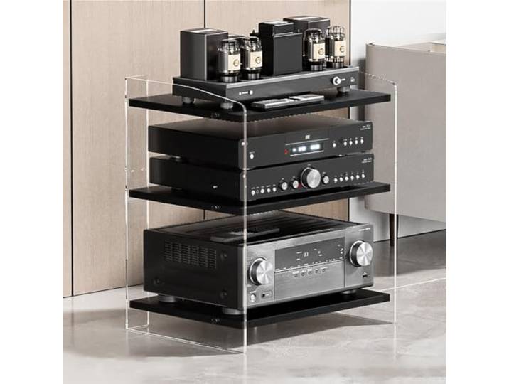 HLDJYLZS 3/4 Ebenen Acryl Audio Rack, HiFi Verstärkerständer mit Böden 3/4 Ebenen, Acrylplatten, Verstellbare Böden, HiFi Rack für Verstärker, Plattenspieler & Heimkino