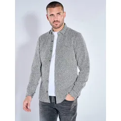 emilio adani Herren Modisches Overshirt in Bouclé-Optik Grau slim fit gemustert Button Under - M