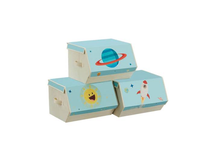 Hansiro Aufbewahrungsbox Bratislava 3Er-Set, Blau, Textil, 35x25x38 cm, Ordnen & Aufbewahren, Deko- & Aufbewahrungsboxen