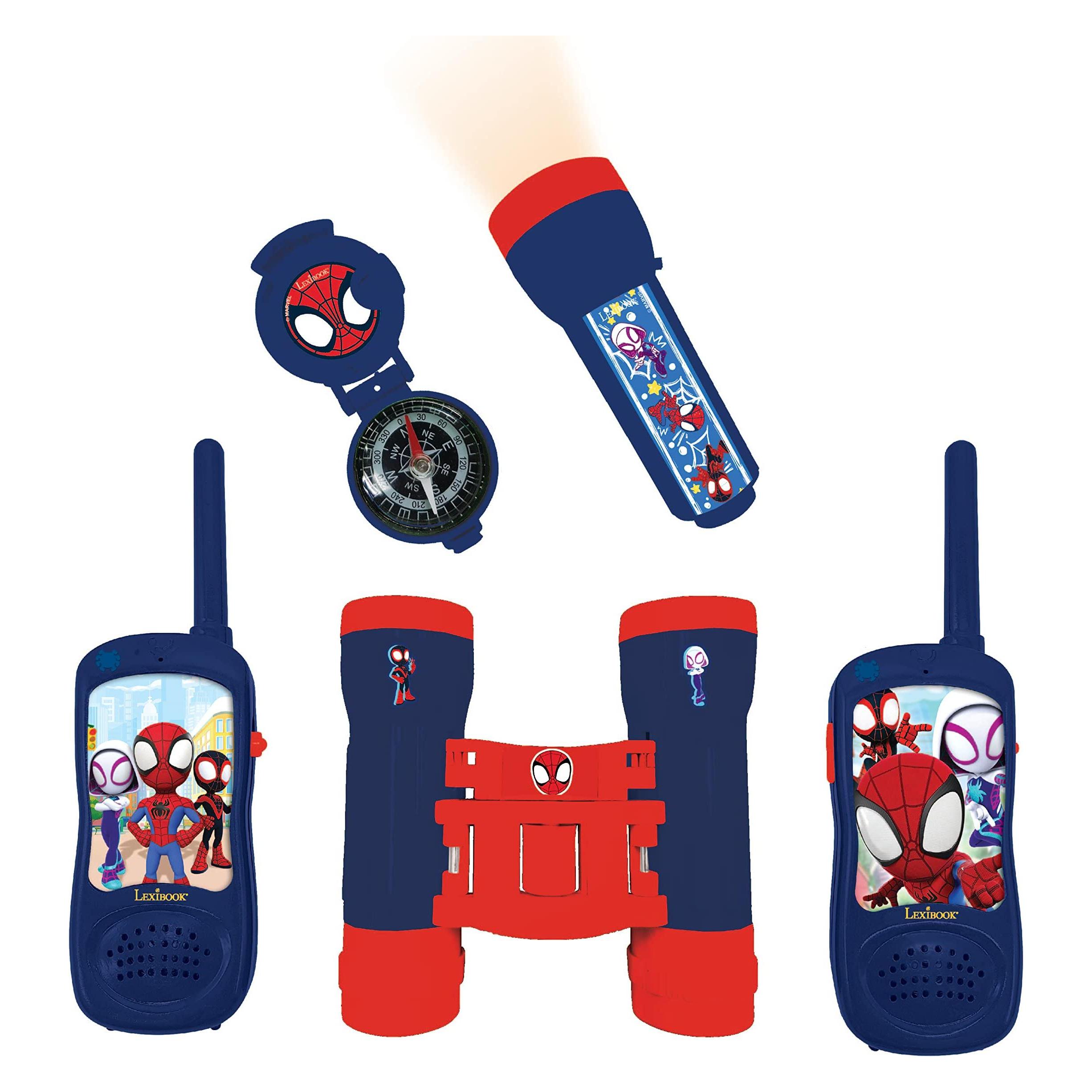 Lexibook Spiderman Abenteuerset mit 2 Walkie Talkies bis zu 120m Reichweite, Fernglas, Taschenlampe, Kompass (0.12 km) (RPTW11SP)