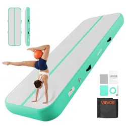 VEVOR Aufblasbare Gymnastikmatte 300x100x20 cm Airtrack-Turnmatte für Training, Wettkampfsport & Yoga, mit Rutschfester Oberfläche, 600-W-Elektroluftpumpe, Reparaturflicken, Düsen & Tasche, Mintgrün