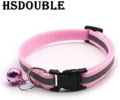 Inspire Select 2 Pack Reflective Adjustable Cat & Small Dog Collar With Bell Safety Pet Collar Set 2x Pink