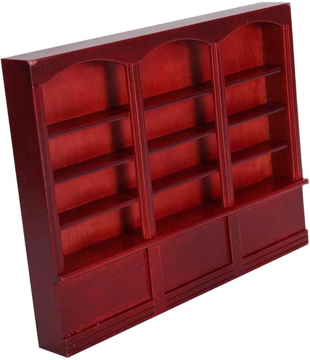 Mini Boekenplank Roodbruin voor Poppenhuis Decoratie Breedte: 23 cm