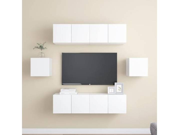 HEFZGDB 6-TLG. TV-Schrank-Set Weiß Holzwerkstoff mit Wandmontage und viel Stauraum für Organisation, praktische Aufbewahrung und einfache Reinigung
