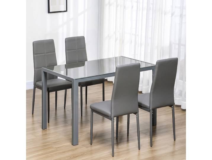 HOMCOM Ensemble Table à Manger 4 Chaises Cuir Synthétique Gris
