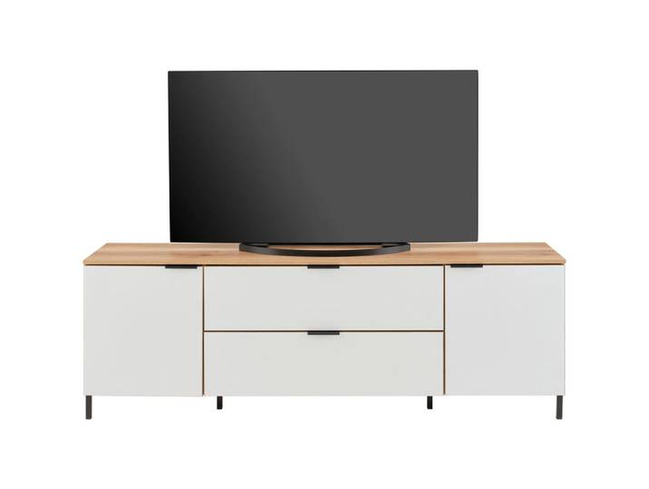 TV-Lowboard Austin 180 cm Eichefarben/Glasfront Weiß