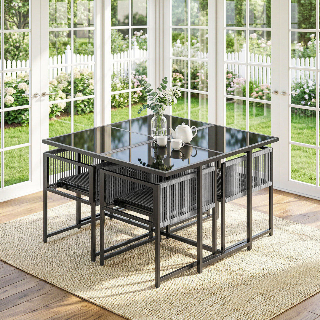 17 Stories Outsunny 5 Pieces Garden Dining Set, Outdoor Patio Cube Set Light Grey Black 4